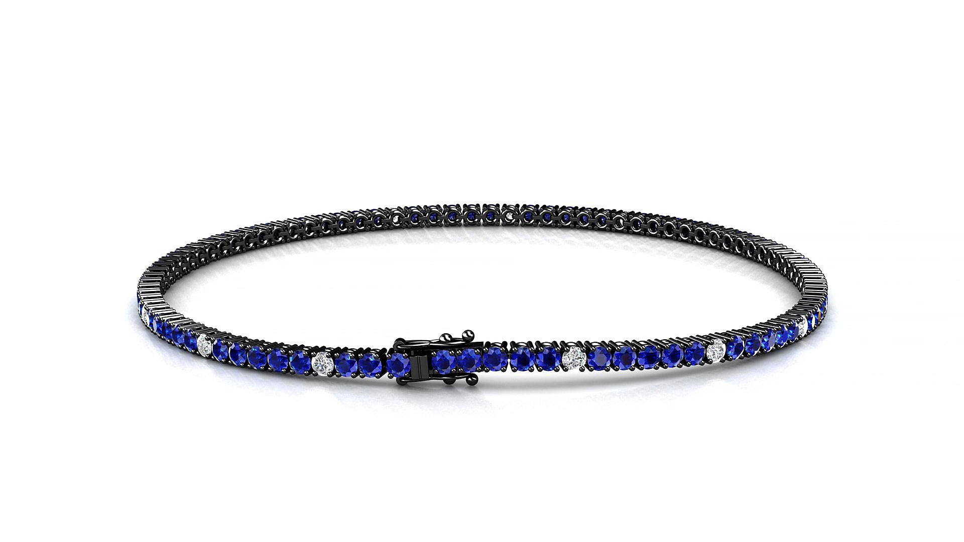 Capri 5-1 | 18k Black Gold 1.7 mm Round Natural Sapphire & Diamond 15 cm Tennis Bracelet