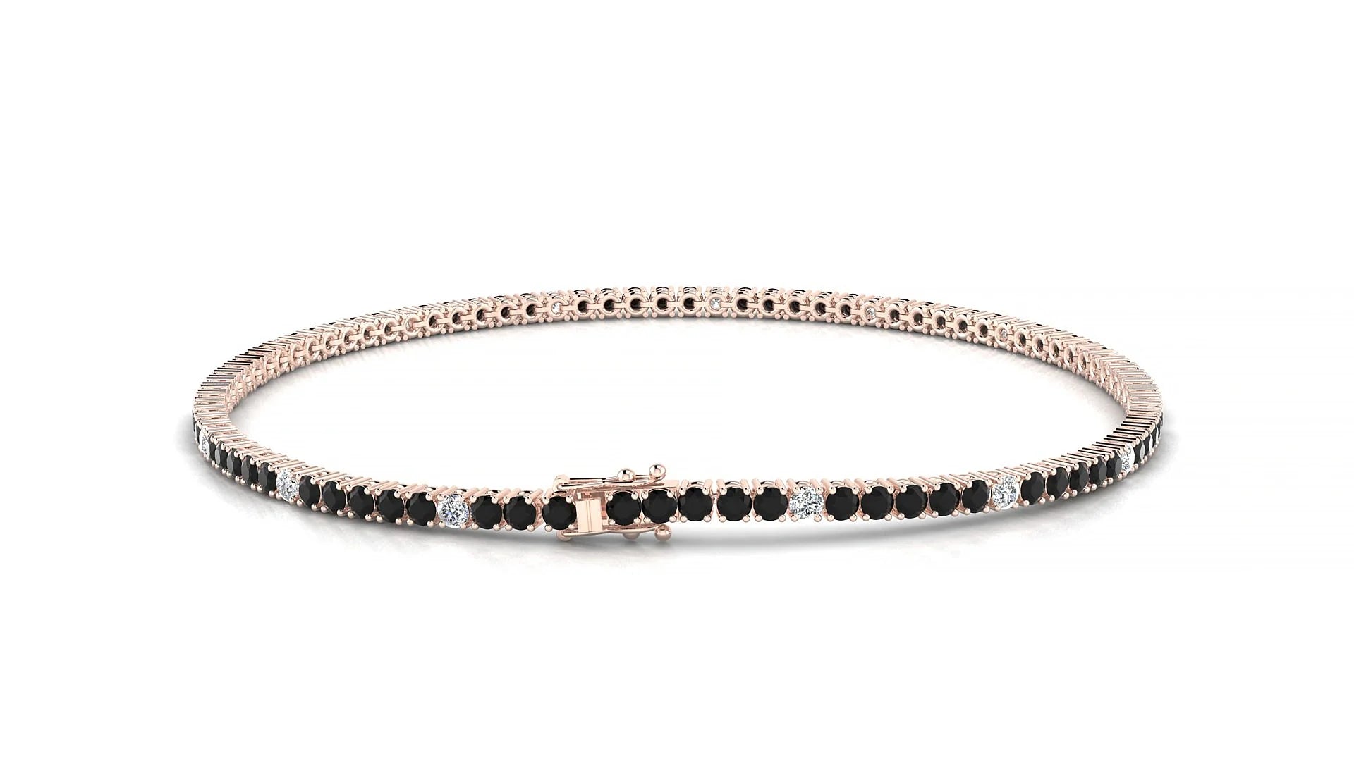 Capri 5-1 | 18k Rose Gold 1.7 mm Round Natural Black Diamond & Diamond Tennis Bracelet