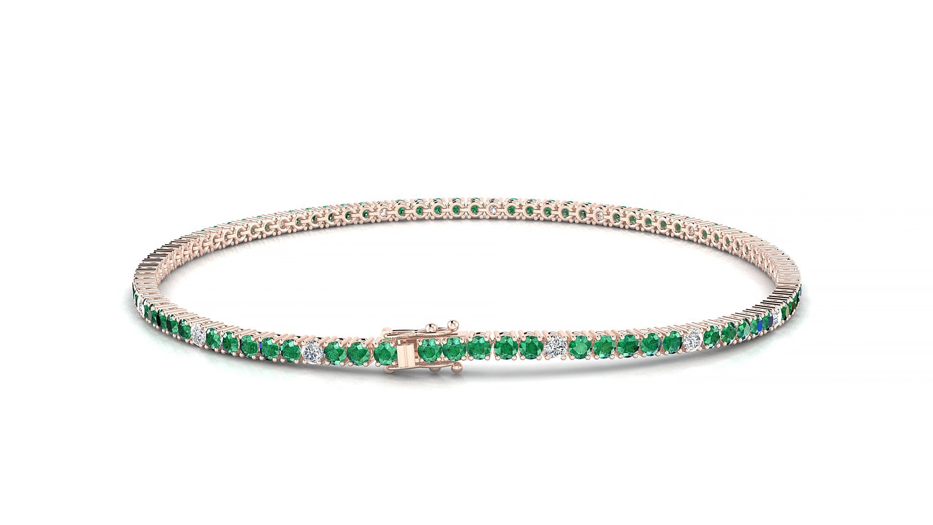 Capri 5-1 | 18k Rose Gold 1.7 mm Round Natural Emerald & Diamond 17 cm Tennis Bracelet