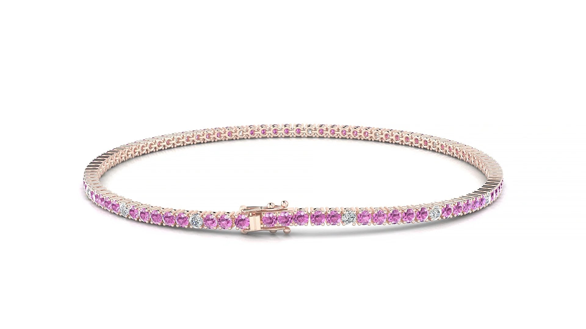 Capri 5-1 | 18k Rose Gold 1.7 mm Round Natural Pink Sapphire & Diamond Tennis Bracelet