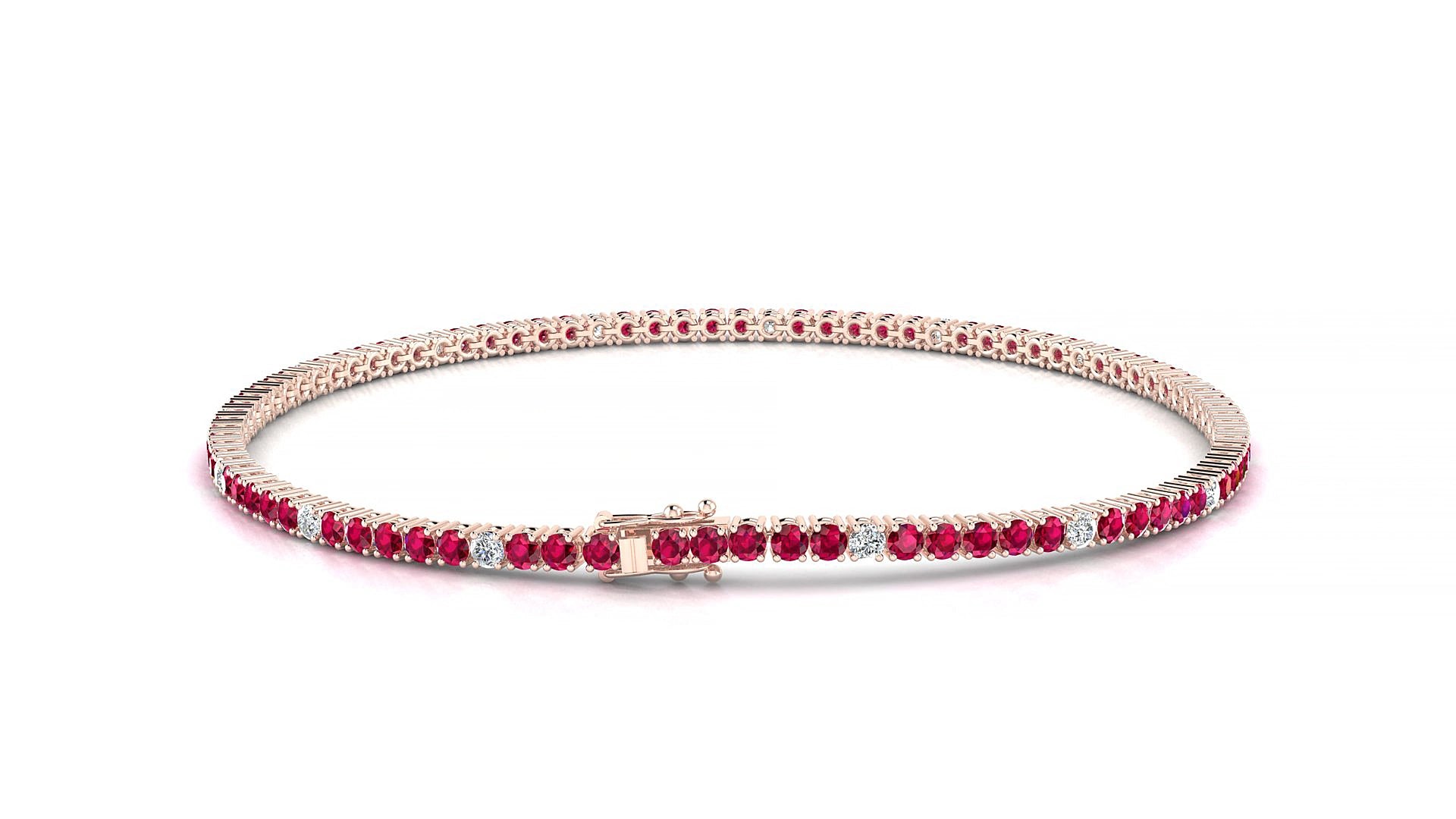 Capri 5-1 | 18k Rose Gold 1.7 mm Round Natural Ruby & Diamond 15 cm Tennis Bracelet