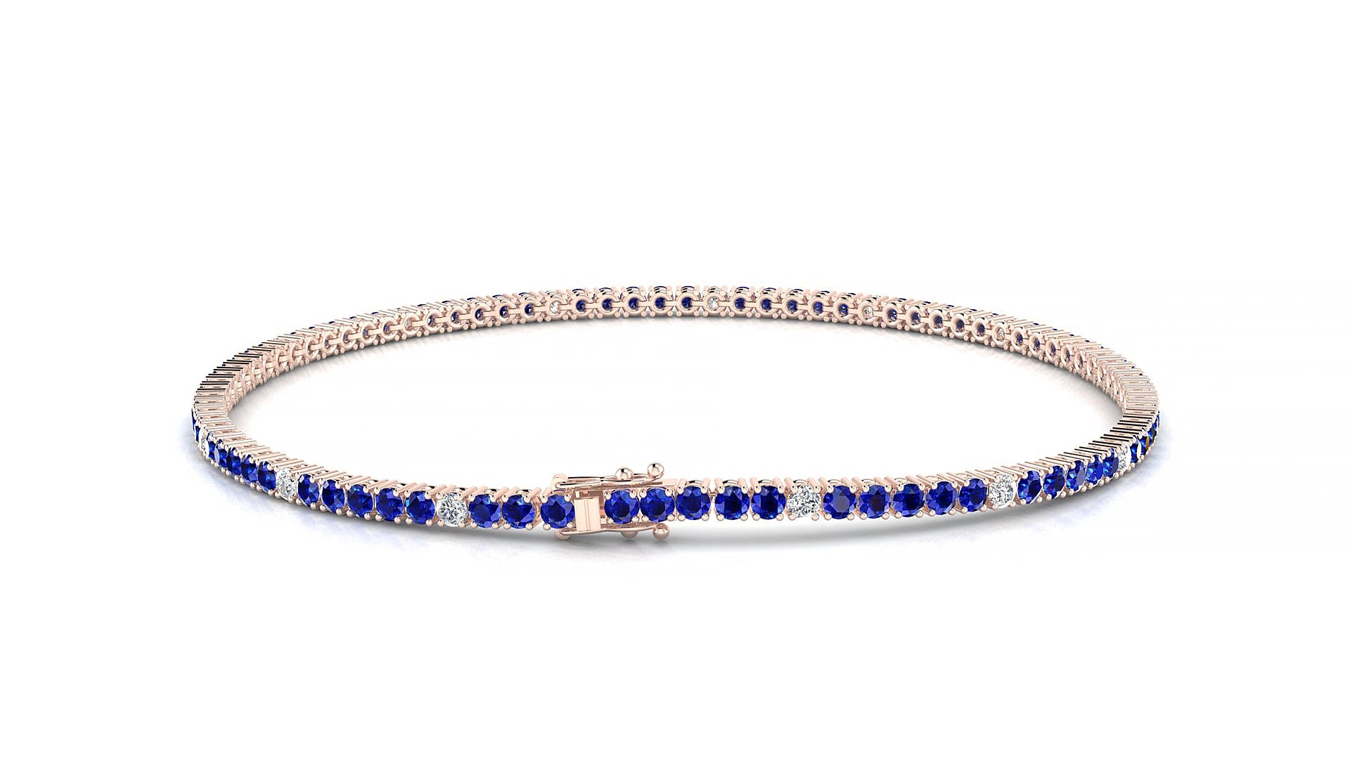 Capri 5-1 | 18k Rose Gold 1.7 mm Round Natural Sapphire & Diamond 16 cm Tennis Bracelet