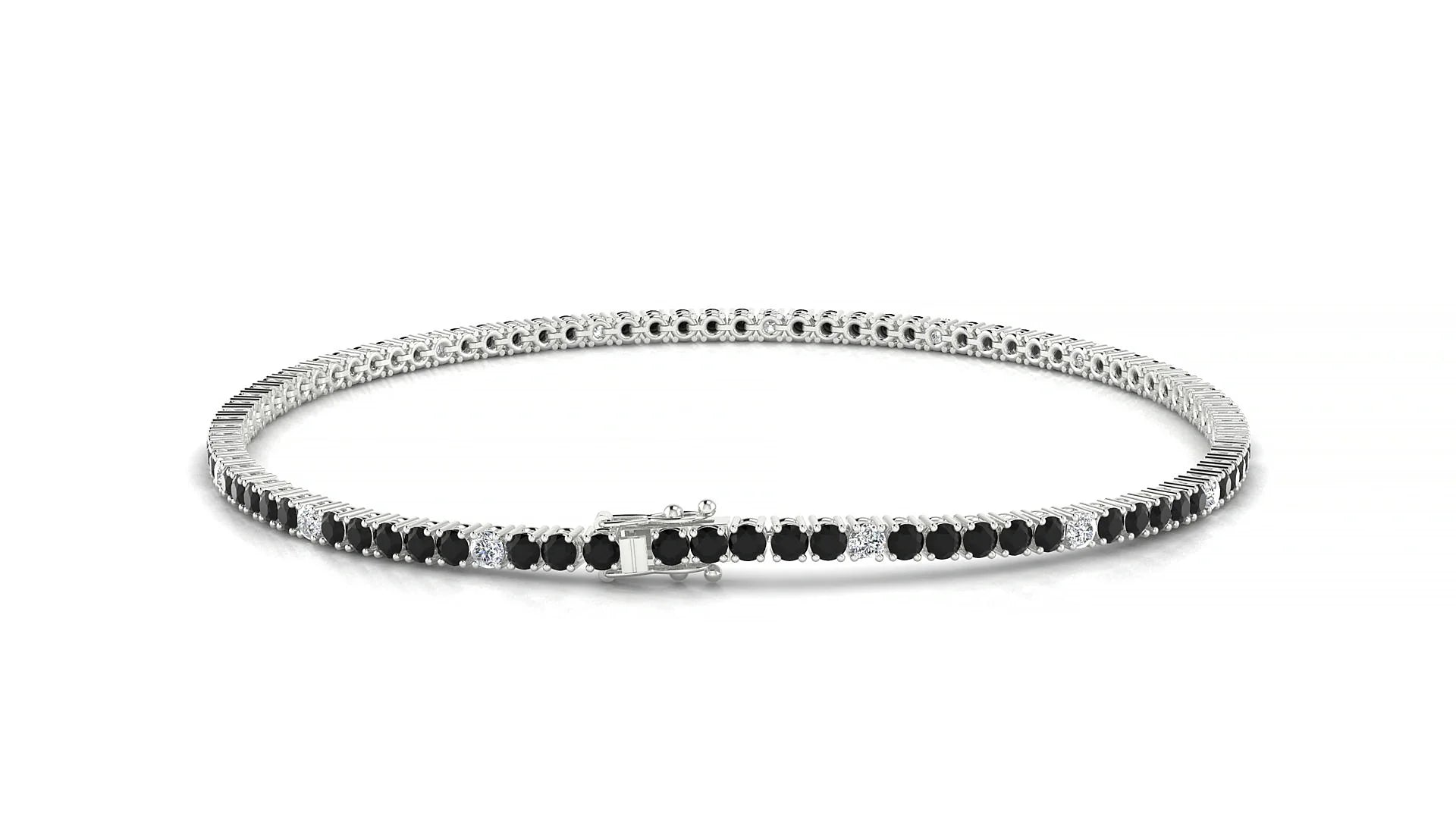 Capri 5-1 | 18k White Gold 1.7 mm Round Natural Black Diamond & Diamond Tennis Bracelet
