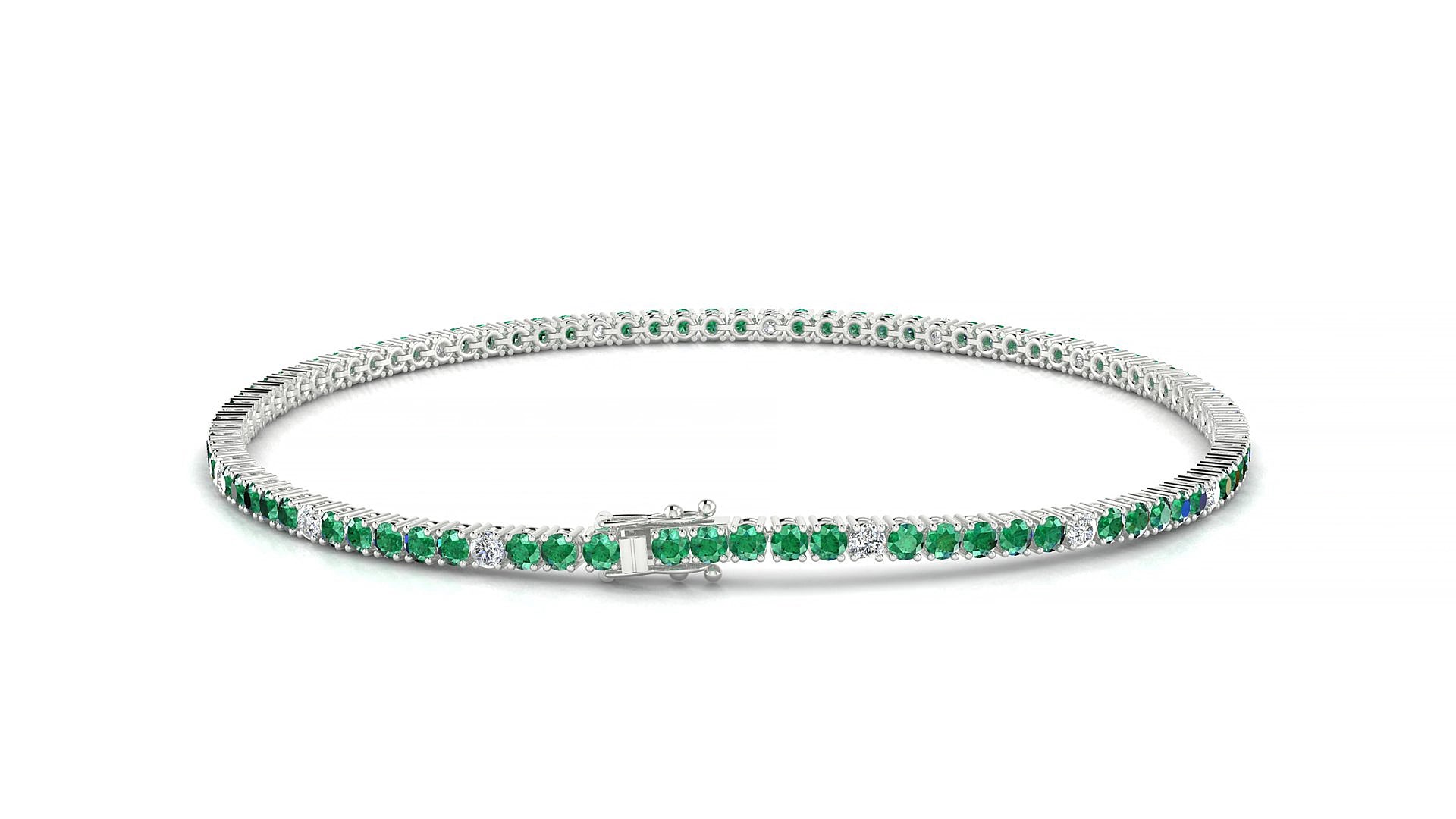 Capri 5-1 | 18k White Gold 1.7 mm Round Natural Emerald & Diamond 19 cm Tennis Bracelet