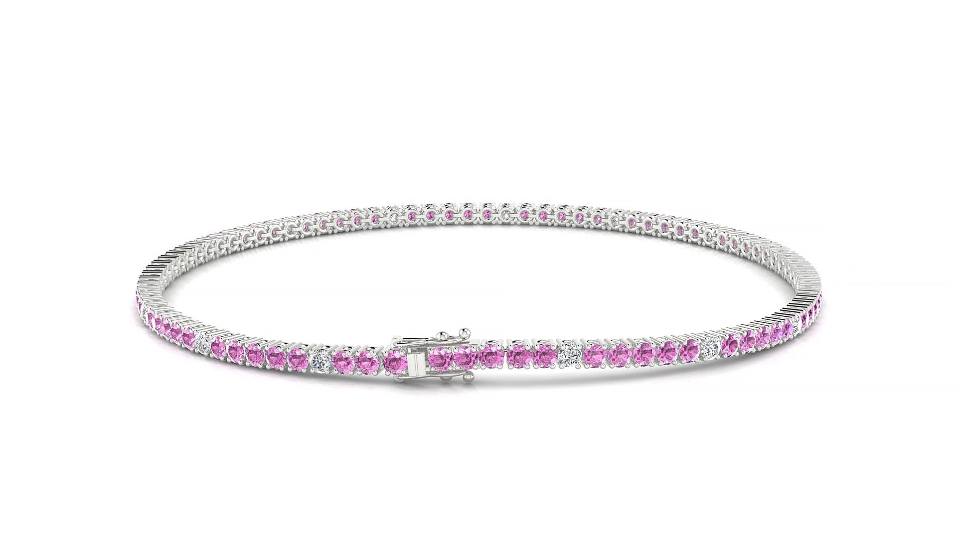 Capri 5-1 | 18k White Gold 1.7 mm Round Natural Pink Sapphire & Diamond 17 cm Tennis Bracelet