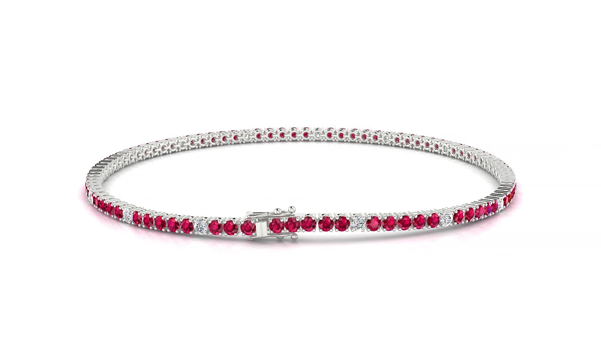Capri 5-1 | 18k White Gold 1.7 mm Round Natural Ruby & Diamond 18 cm Tennis Bracelet
