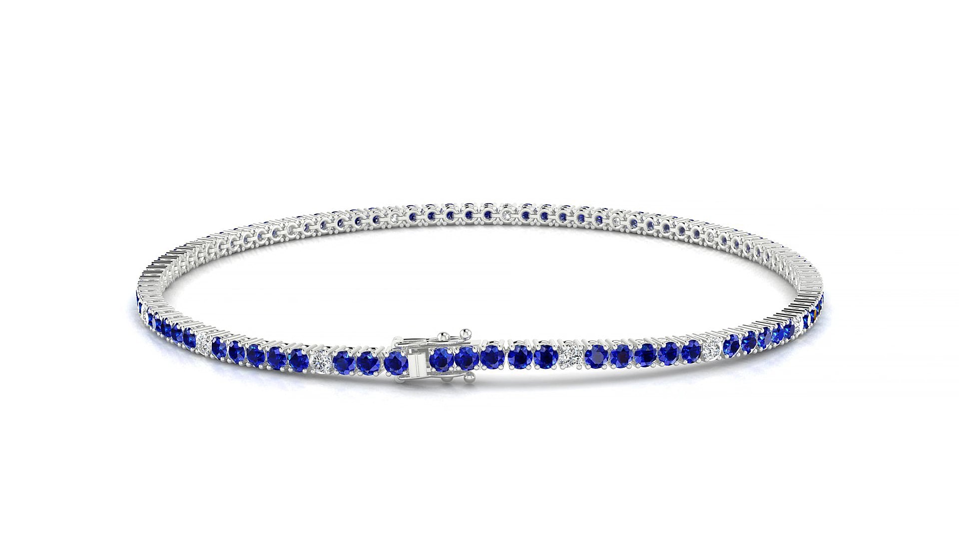 Capri 5-1 | 18k White Gold 1.7 mm Round Natural Sapphire & Diamond 17 cm Tennis Bracelet