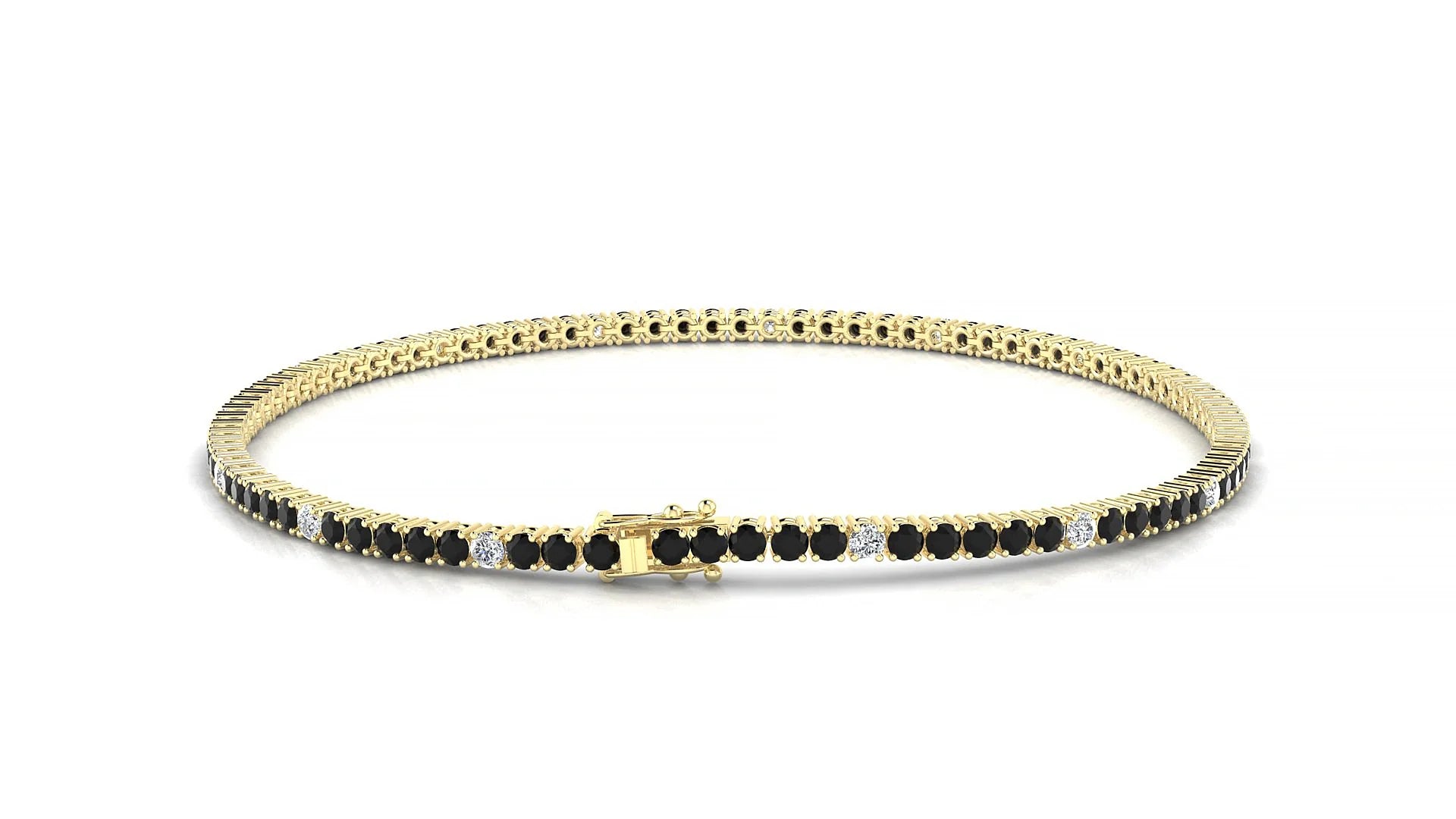 Capri 5-1 | 18k Yellow Gold 1.7 mm Round Natural Black Diamond & Diamond Tennis Bracelet