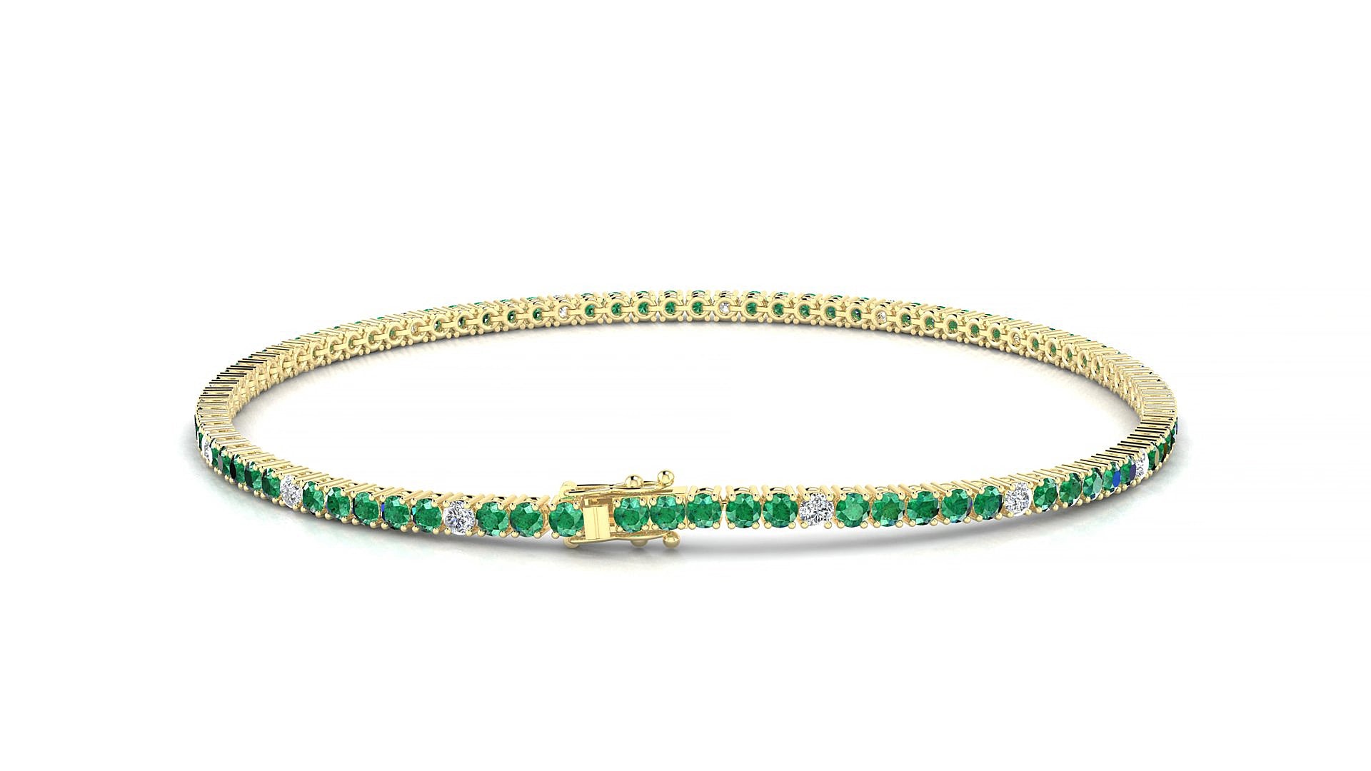 Capri 5-1 | 18k Yellow Gold 1.7 mm Round Natural Emerald & Diamond 18 cm Tennis Bracelet