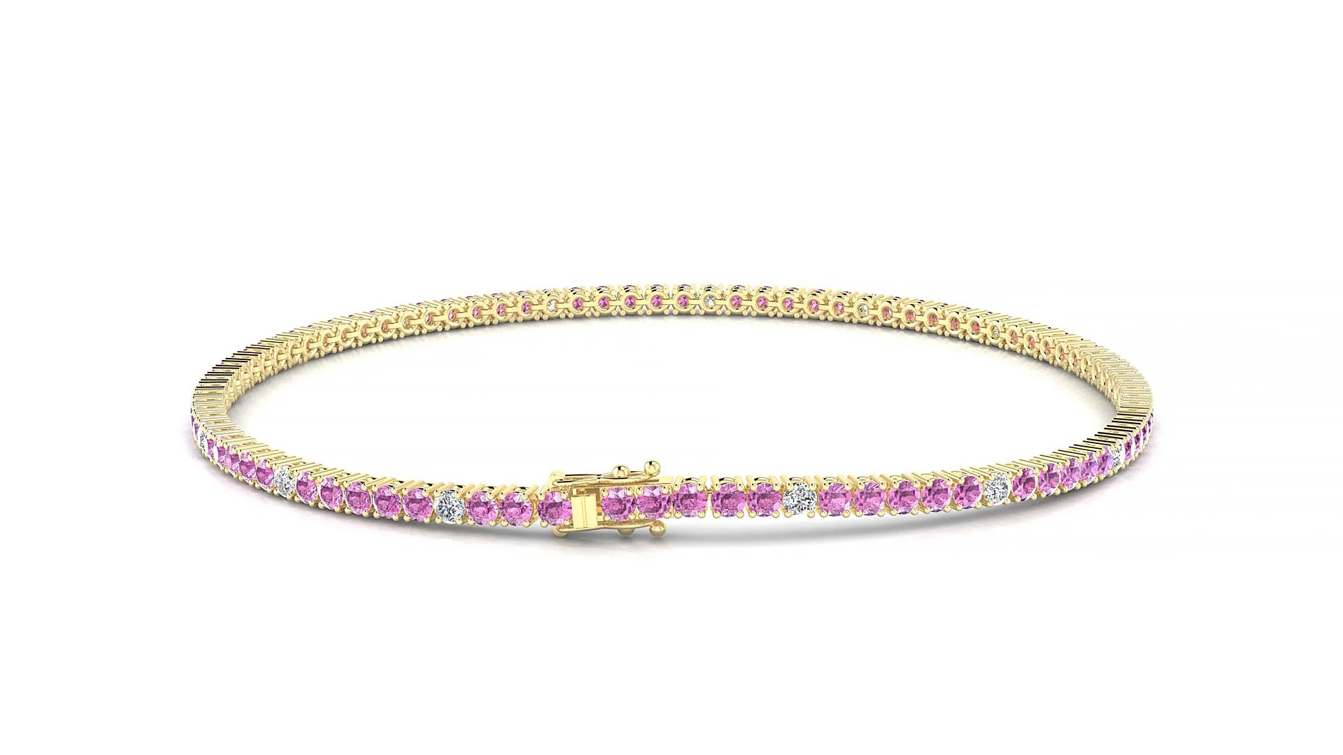 Capri 5-1 | 18k Yellow Gold 1.7 mm Round Natural Pink Sapphire & Diamond Tennis Bracelet