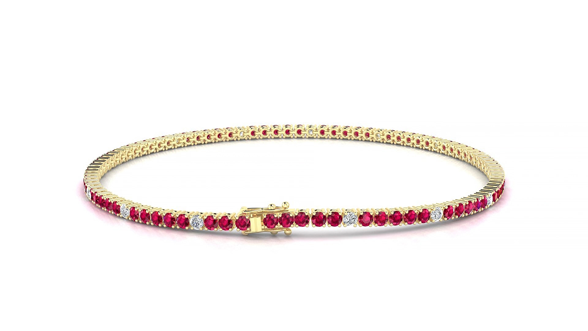 Capri 5-1 | 18k Yellow Gold 1.7 mm Round Natural Ruby & Diamond 20 cm Tennis Bracelet