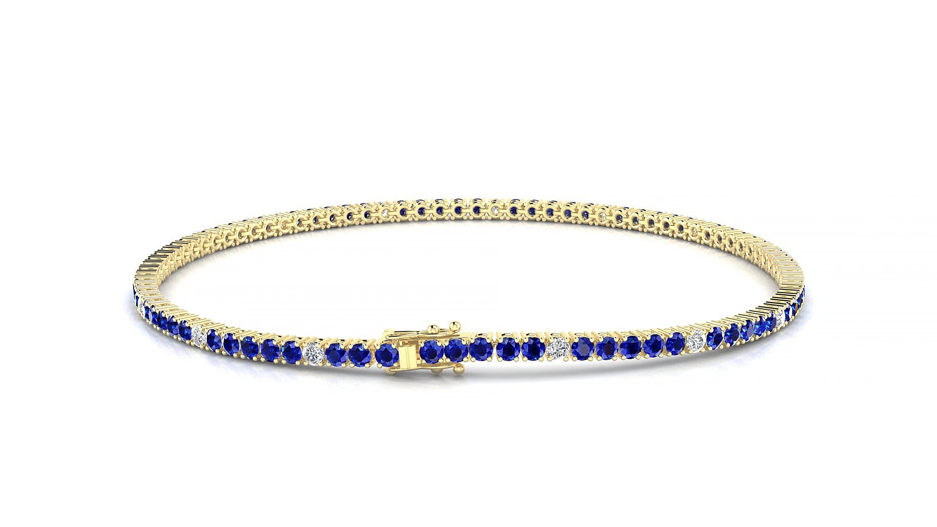 Capri 5-1 | 18k Yellow Gold 1.7 mm Round Natural Sapphire & Diamond 17 cm Tennis Bracelet