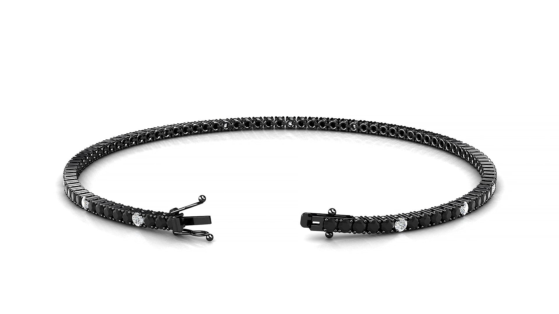 Capri 5-1 | 18k Black Gold 1.7 mm Round Natural Black Diamond & Diamond 20 cm Tennis Bracelet
