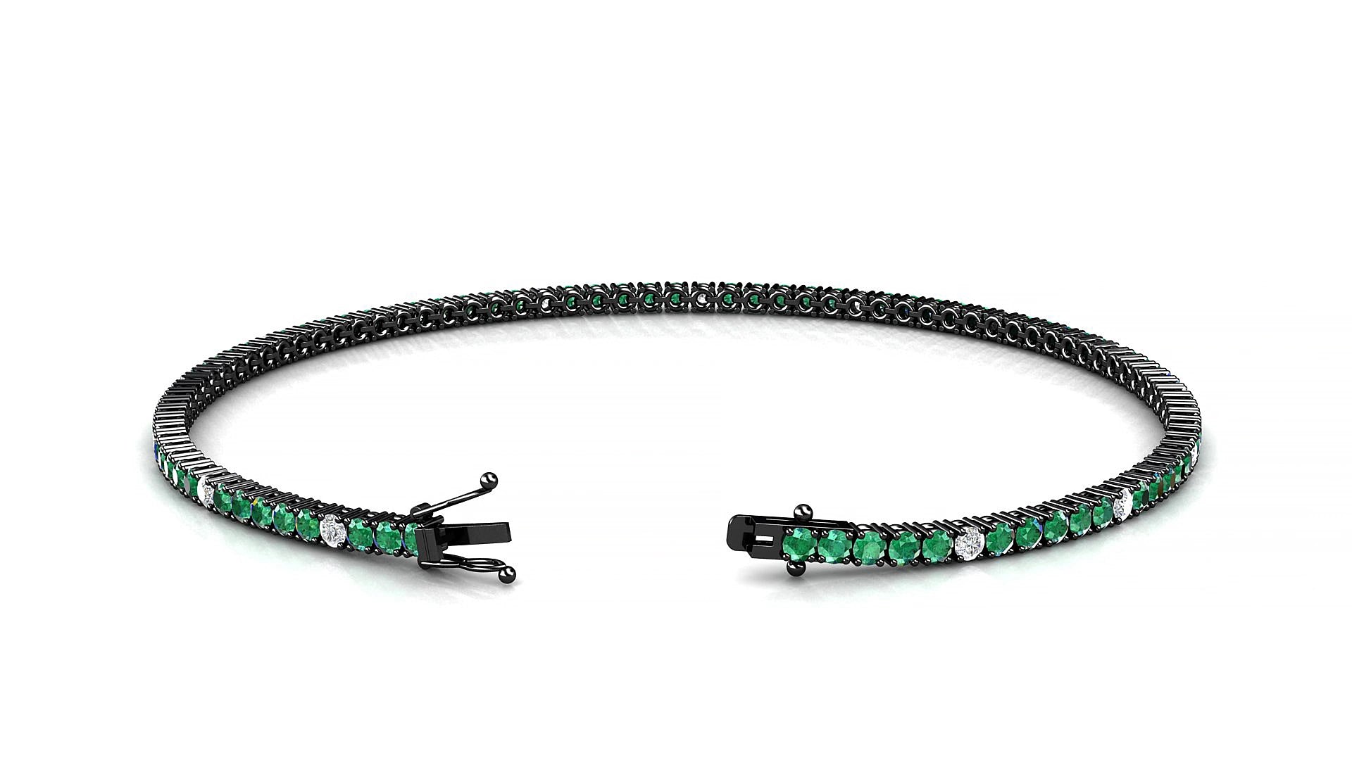 Capri 5-1 | 18k Black Gold 1.7 mm Round Natural Emerald & Diamond 19 cm Tennis Bracelet