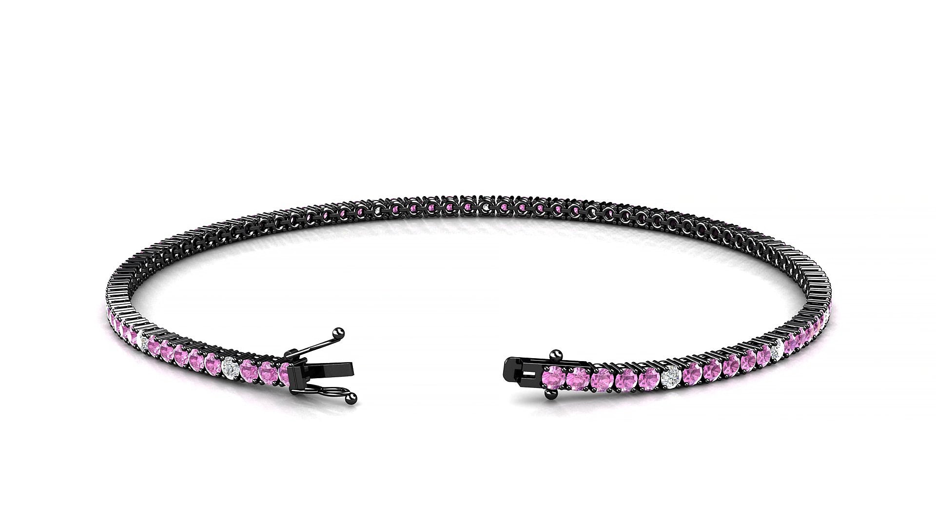 Capri 5-1 | 18k Black Gold 1.7 mm Round Natural Pink Sapphire & Diamond 19 cm Tennis Bracelet