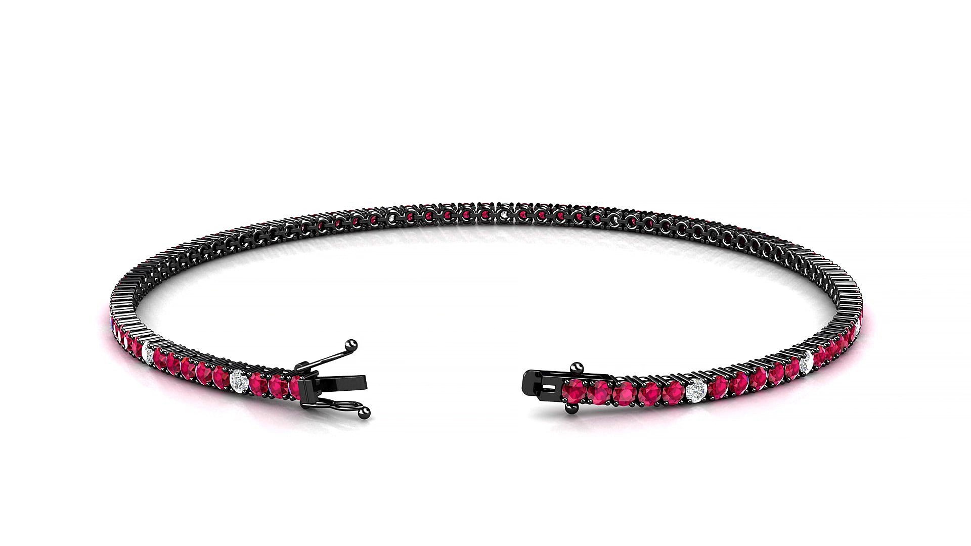 Capri 5-1 | 18k Black Gold 1.7 mm Round Natural Ruby & Diamond 15 cm Tennis Bracelet