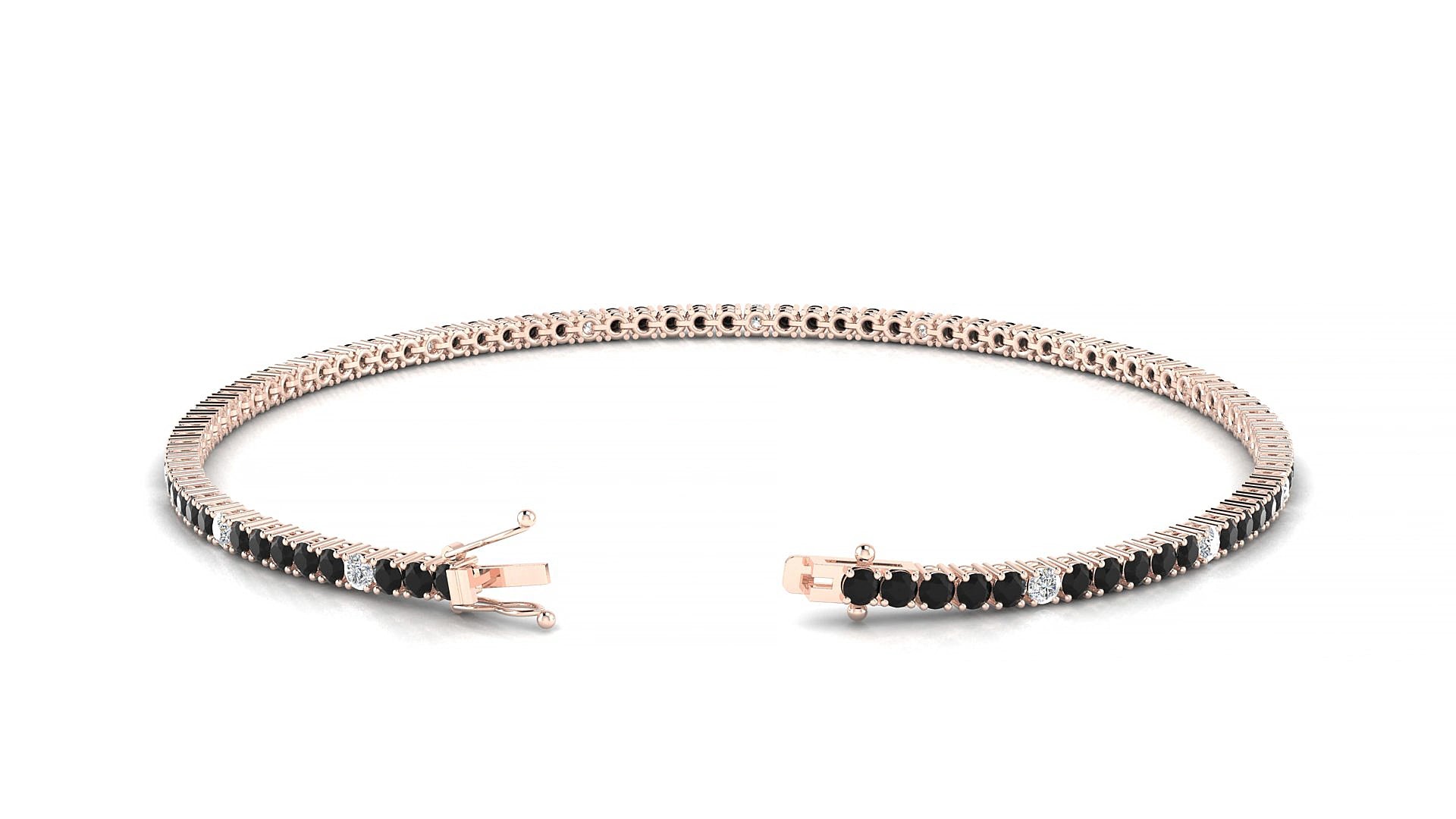 Capri 5-1 | 18k Rose Gold 1.7 mm Round Natural Black Diamond & Diamond 15 cm Tennis Bracelet