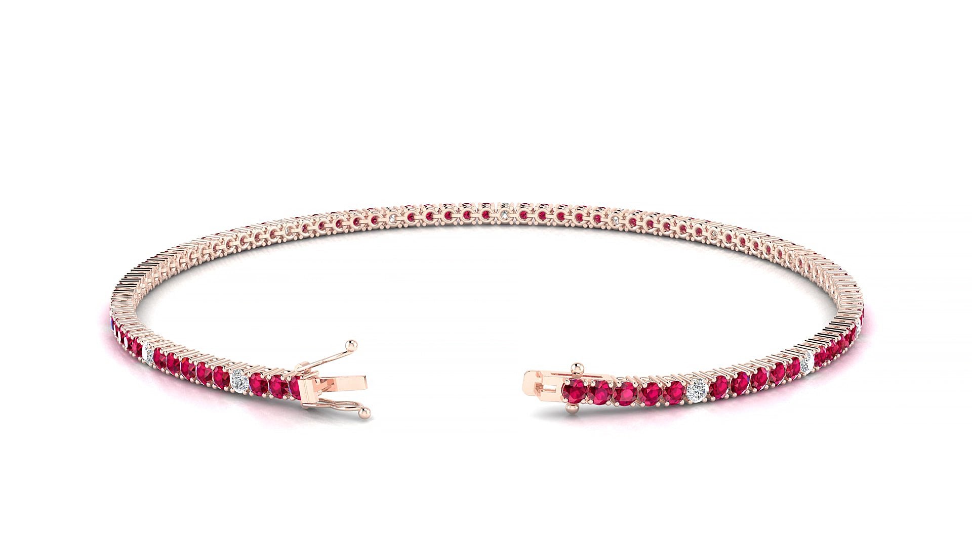 Capri 5-1 | 18k Rose Gold 1.7 mm Round Natural Ruby & Diamond 18 cm Tennis Bracelet