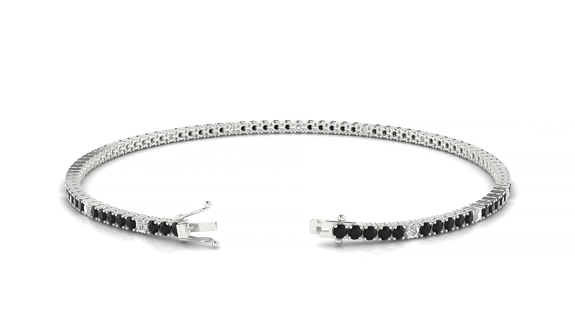 Capri 5-1 | 18k White Gold 1.7 mm Round Natural Black Diamond & Diamond 17 cm Tennis Bracelet