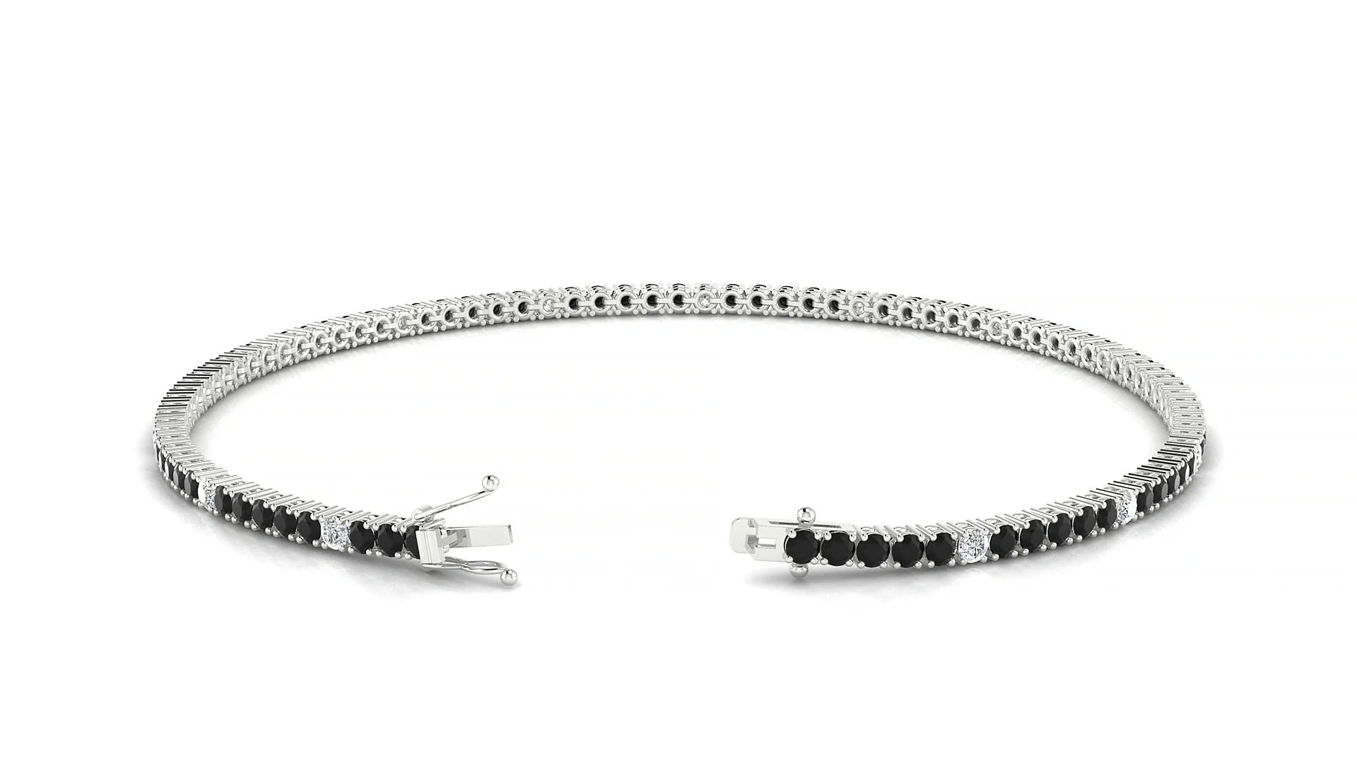 Capri 5-1 | 18k White Gold 1.7 mm Round Natural Black Diamond & Diamond Tennis Bracelet