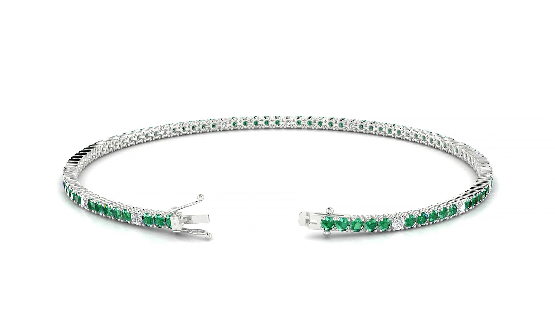 Capri 5-1 | 18k White Gold 1.7 mm Round Natural Emerald & Diamond 19 cm Tennis Bracelet