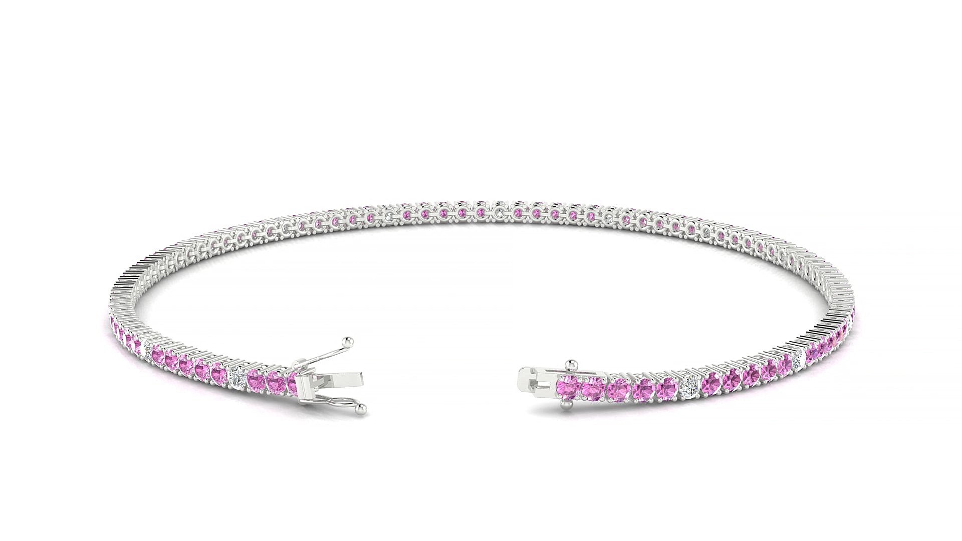 Capri 5-1 | 18k White Gold 1.7 mm Round Natural Pink Sapphire & Diamond 19 cm Tennis Bracelet