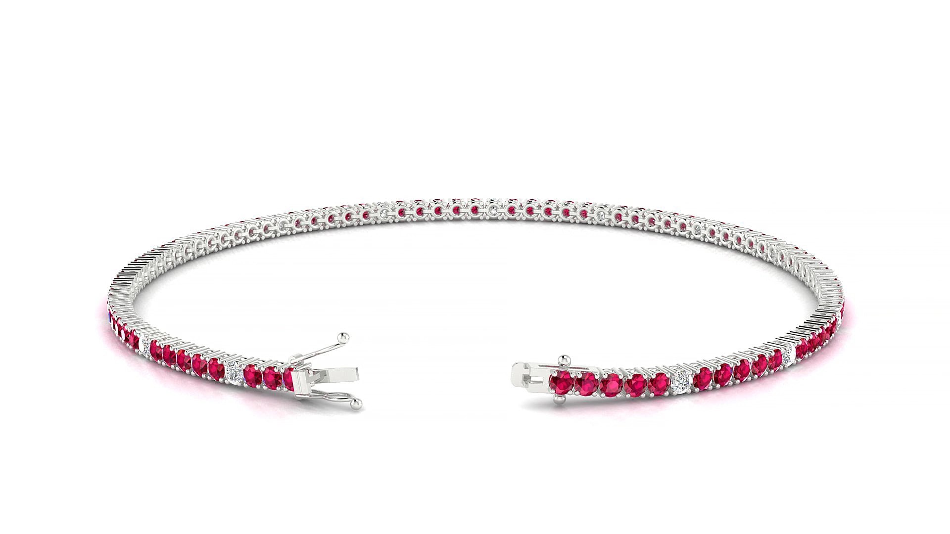 Capri 5-1 | 18k White Gold 1.7 mm Round Natural Ruby & Diamond 17 cm Tennis Bracelet