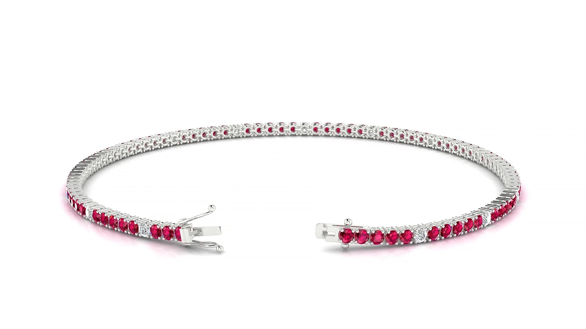 Capri 5-1 | 18k White Gold 1.7 mm Round Natural Ruby & Diamond Tennis Bracelet