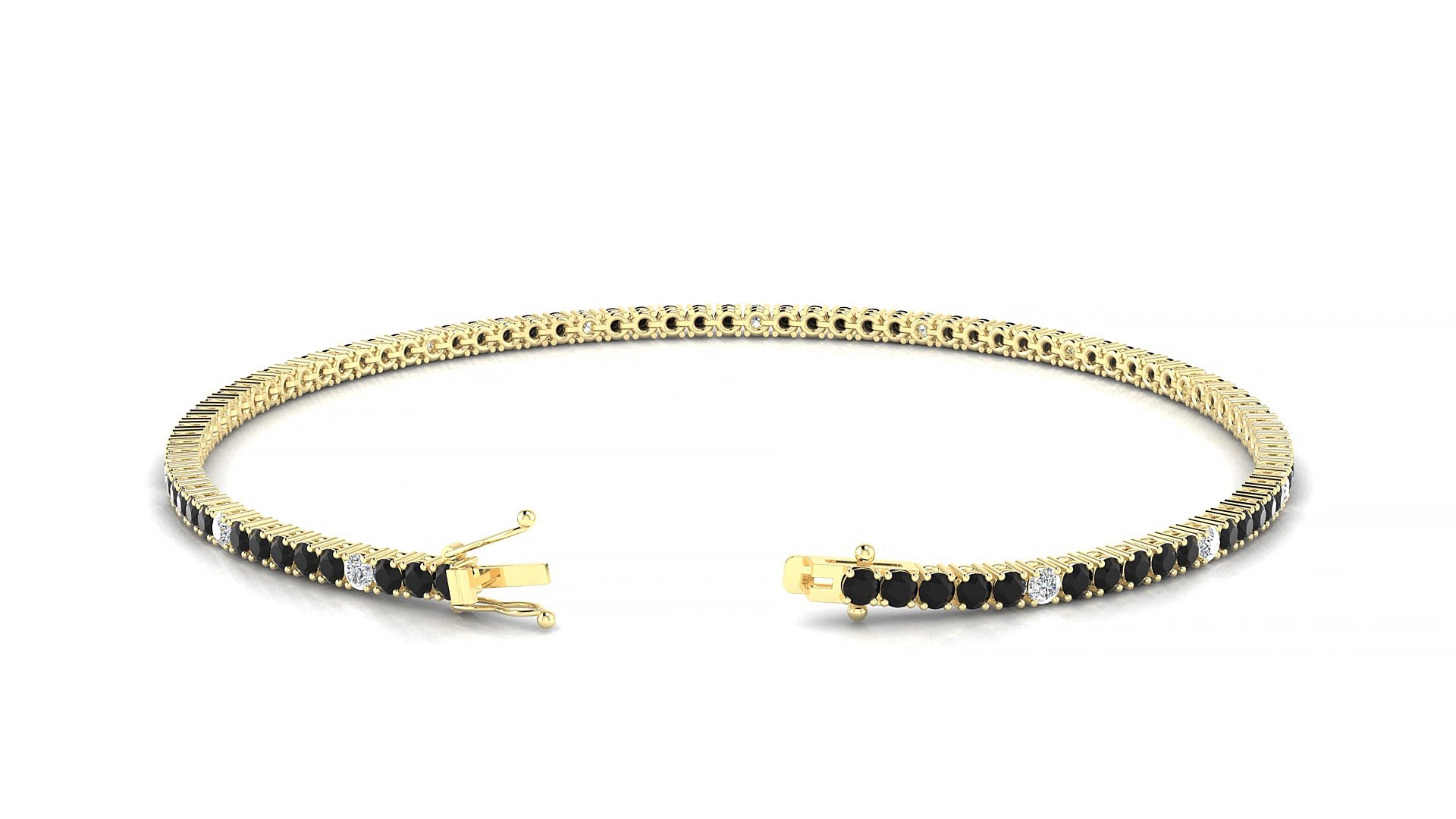 Capri 5-1 | 18k Yellow Gold 1.7 mm Round Natural Black Diamond & Diamond 19 cm Tennis Bracelet