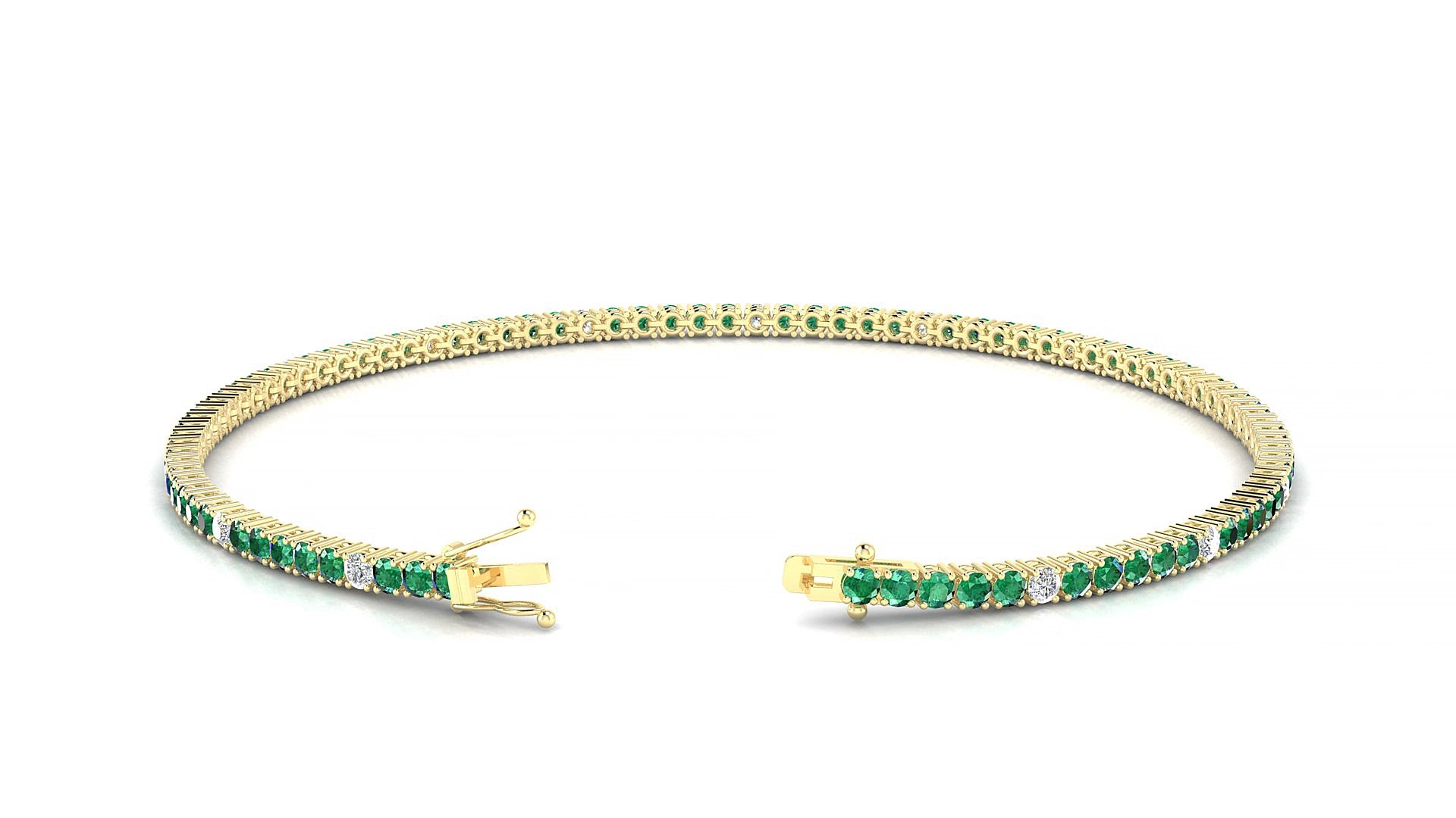 Capri 5-1 | 18k Yellow Gold 1.7 mm Round Natural Emerald & Diamond 19 cm Tennis Bracelet