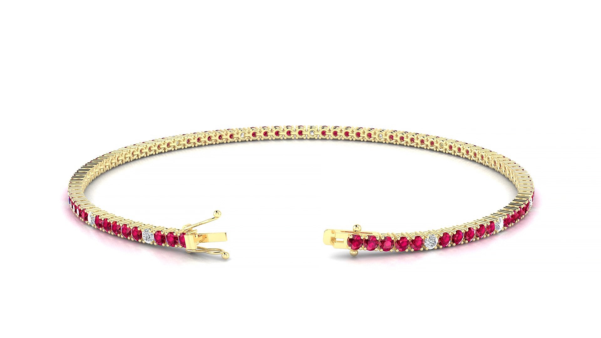 Capri 5-1 | 18k Yellow Gold 1.7 mm Round Natural Ruby & Diamond 18 cm Tennis Bracelet