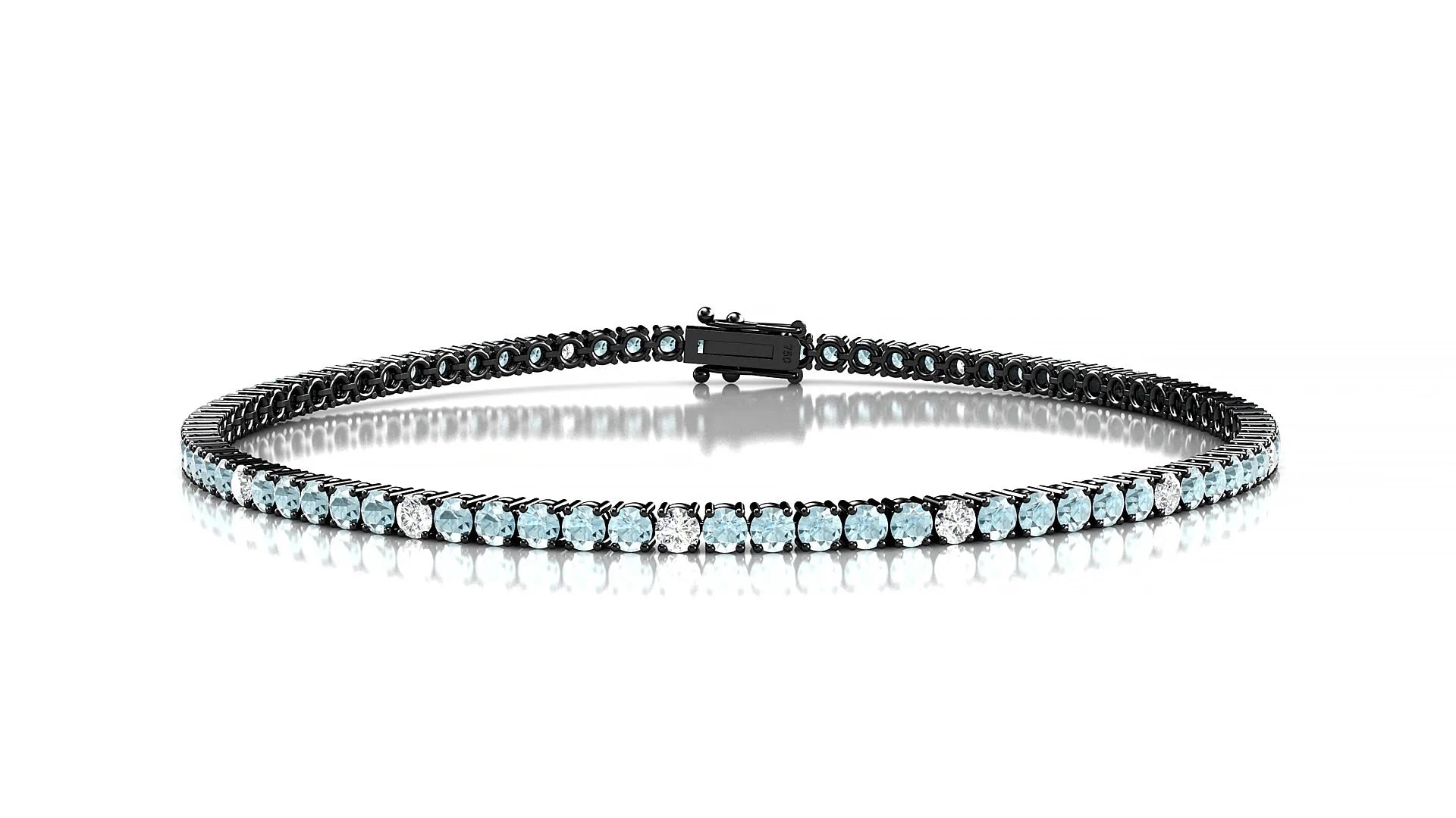 Capri 5-1 | 18k Black Gold 2 mm Round Natural Aquamarine & Diamond Tennis Bracelet