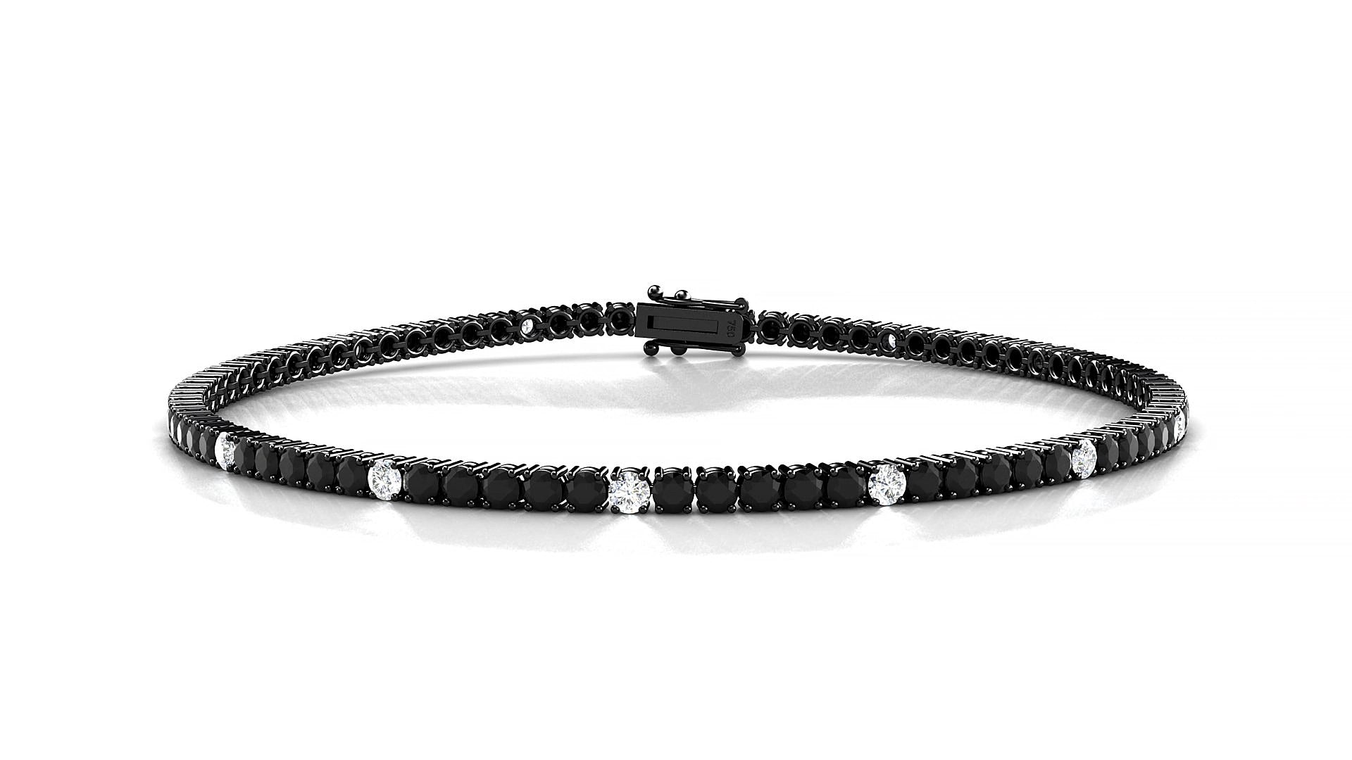 Capri 5-1 | 18k Black Gold 2 mm Round Natural Black Diamond & Diamond 15 cm Tennis Bracelet
