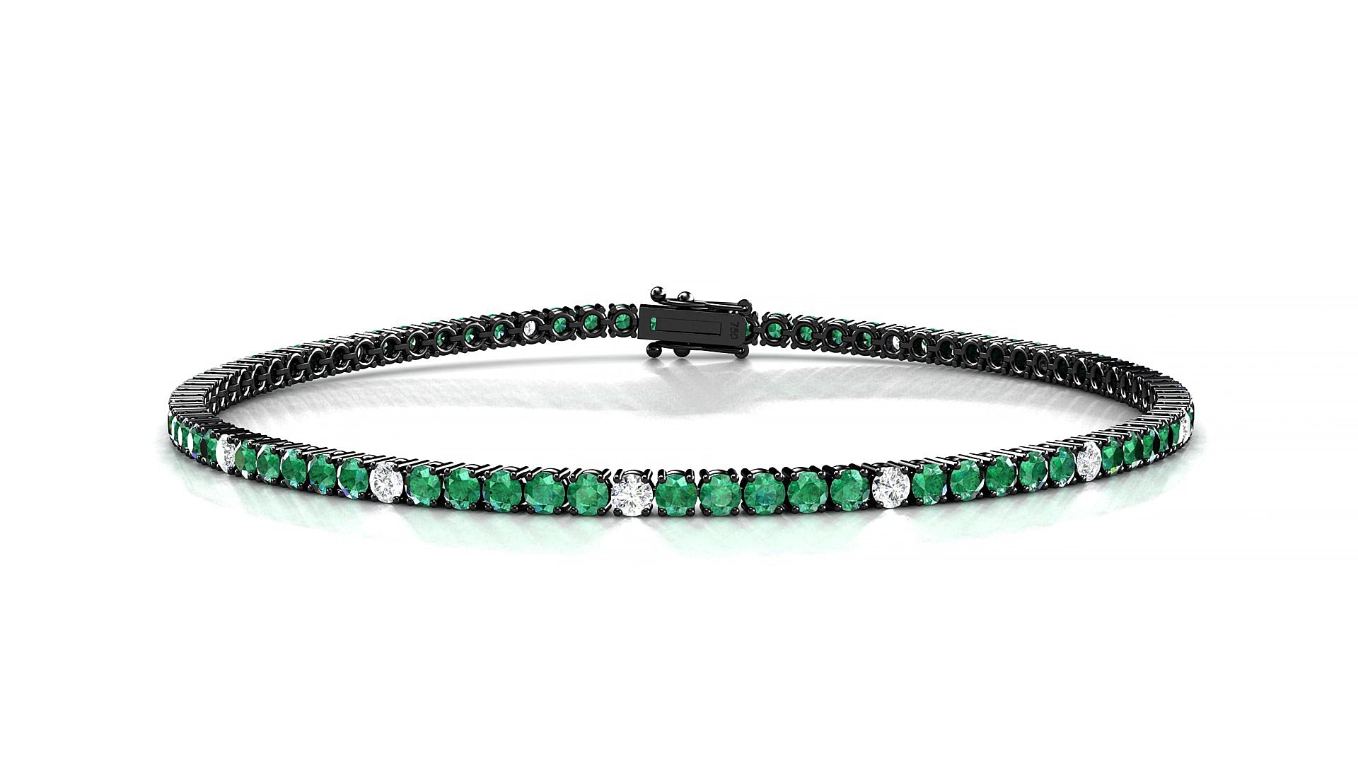 Capri 5-1 | 18k Black Gold 2 mm Round Natural Emerald & Diamond 19 cm Tennis Bracelet