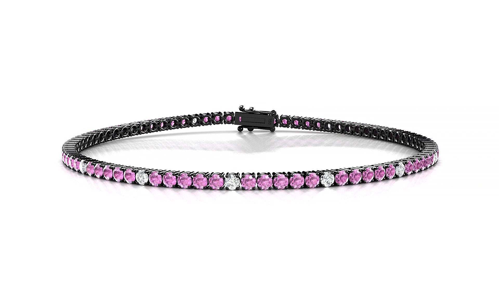 Capri 5-1 | 18k Black Gold 2 mm Round Natural Pink Sapphire & Diamond 17 cm Tennis Bracelet
