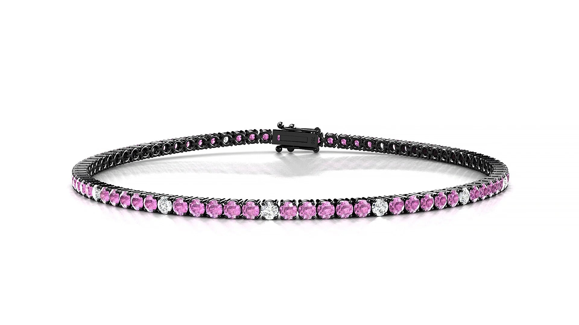 Capri 5-1 | 18k Black Gold 2 mm Round Natural Pink Sapphire & Diamond Tennis Bracelet