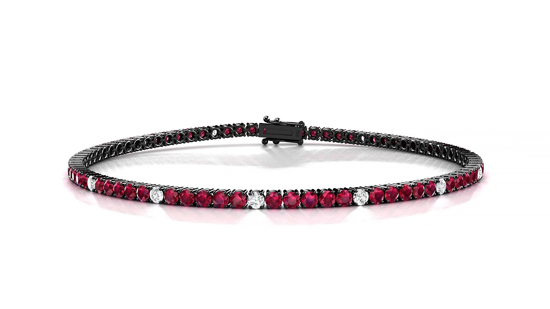 Capri 5-1 | 18k Black Gold 2 mm Round Natural Ruby & Diamond Tennis Bracelet