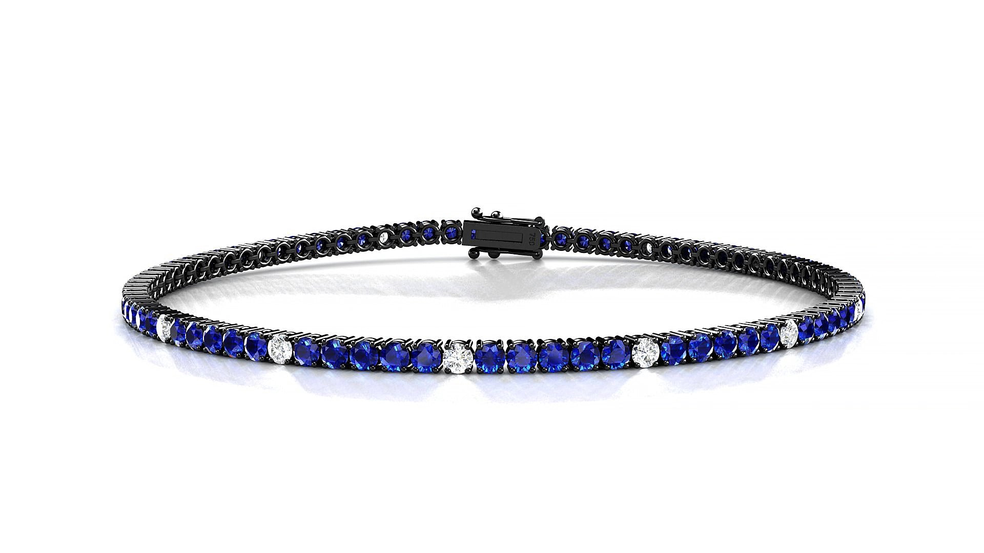Capri 5-1 | 18k Black Gold 2 mm Round Natural Sapphire & Diamond 15 cm Tennis Bracelet