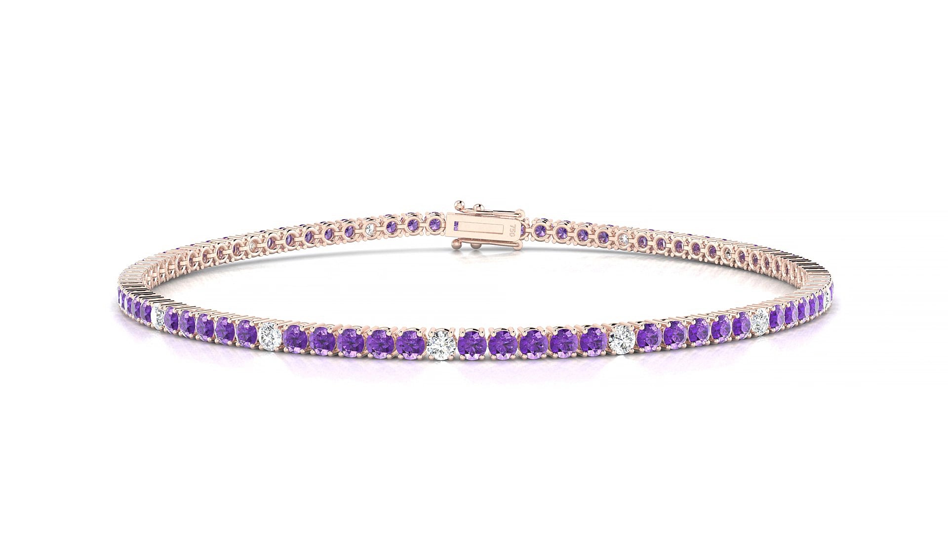 Capri 5-1 | 18k Rose Gold 2 mm Round Natural Amethyst & Diamond 18 cm Tennis Bracelet