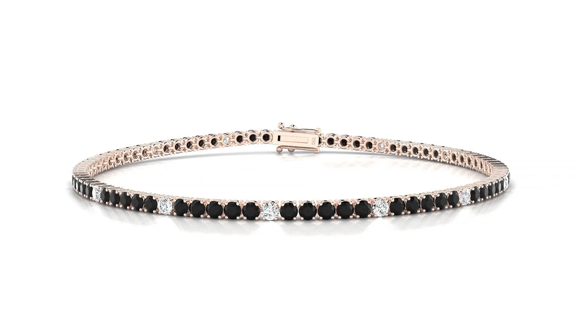 Capri 5-1 | 18k Rose Gold 2 mm Round Natural Black Diamond & Diamond Tennis Bracelet
