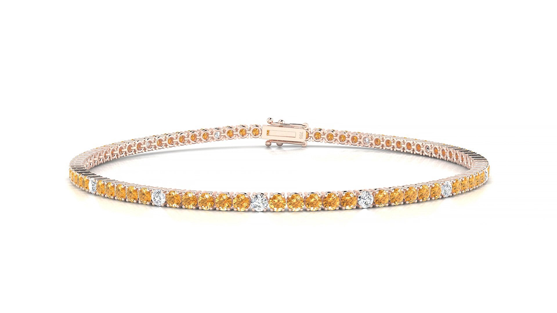 Capri 5-1 | 18k Rose Gold 2 mm Round Natural Citrine & Diamond 17 cm Tennis Bracelet