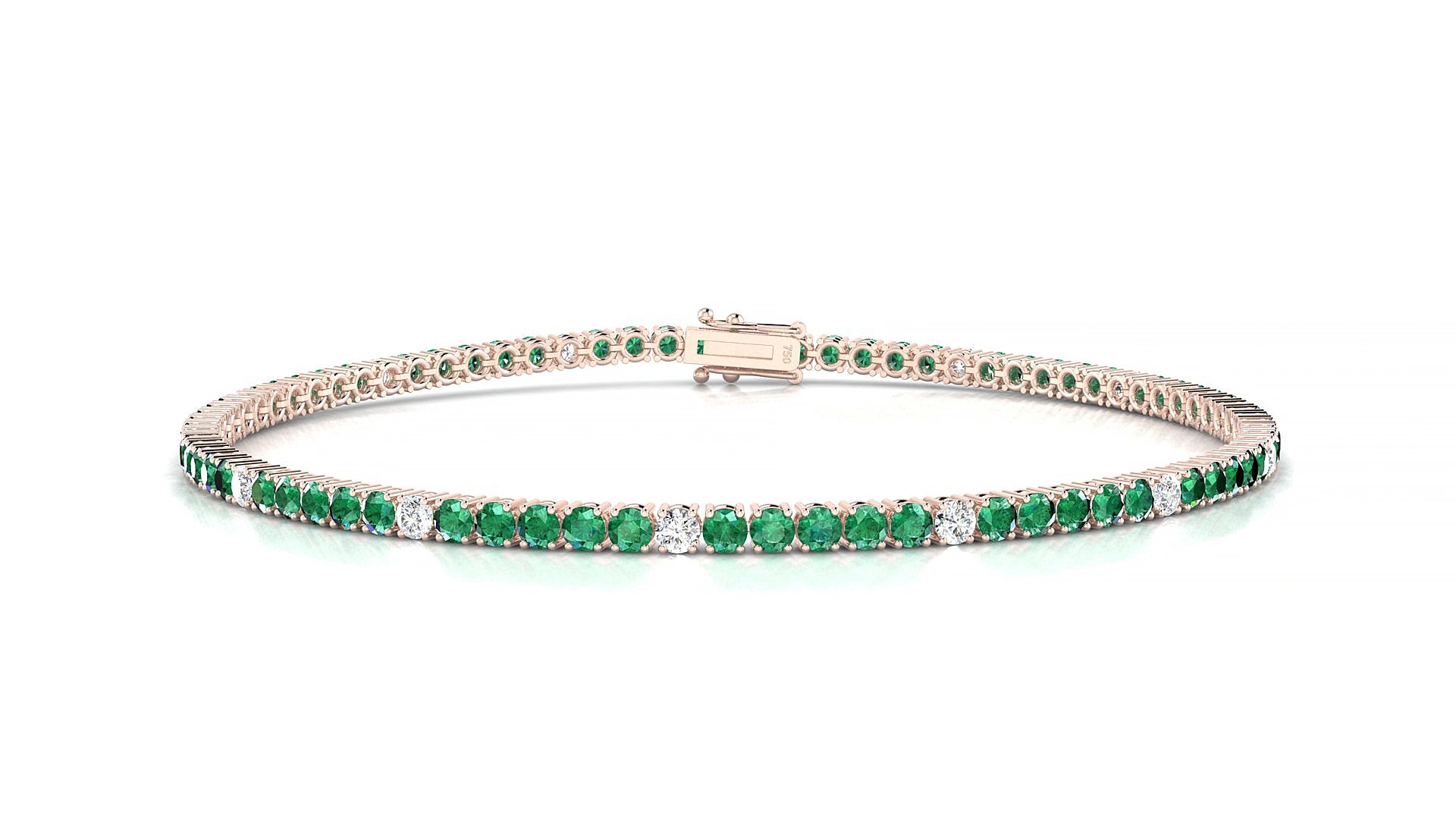 Capri 5-1 | 18k Rose Gold 2 mm Round Natural Emerald & Diamond 20 cm Tennis Bracelet