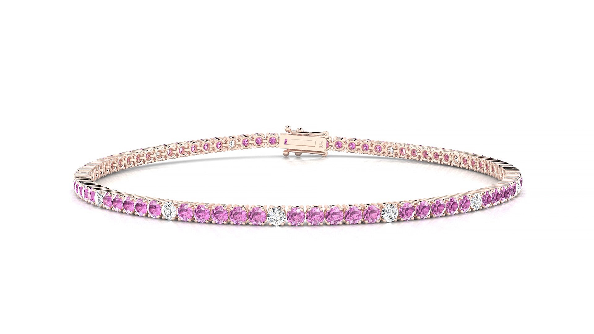Capri 5-1 | 18k Rose Gold 2 mm Round Natural Pink Sapphire & Diamond 16 cm Tennis Bracelet