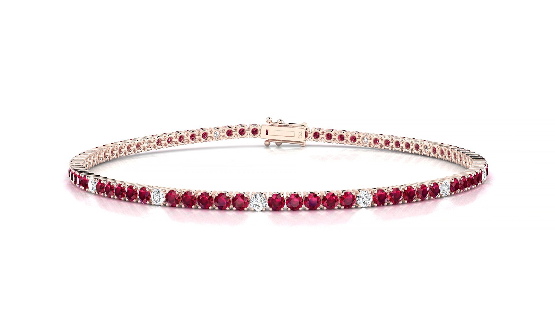 Capri 5-1 | 18k Rose Gold 2 mm Round Natural Ruby & Diamond 15 cm Tennis Bracelet