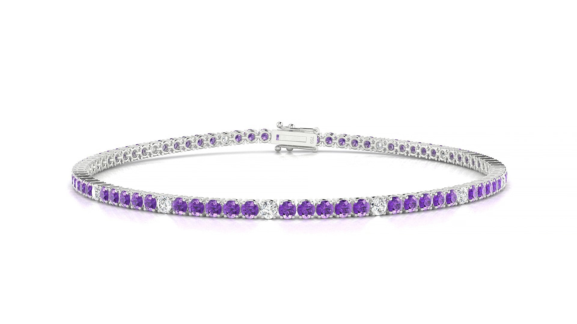 Capri 5-1 | 18k White Gold 2 mm Round Natural Amethyst & Diamond 15 cm Tennis Bracelet
