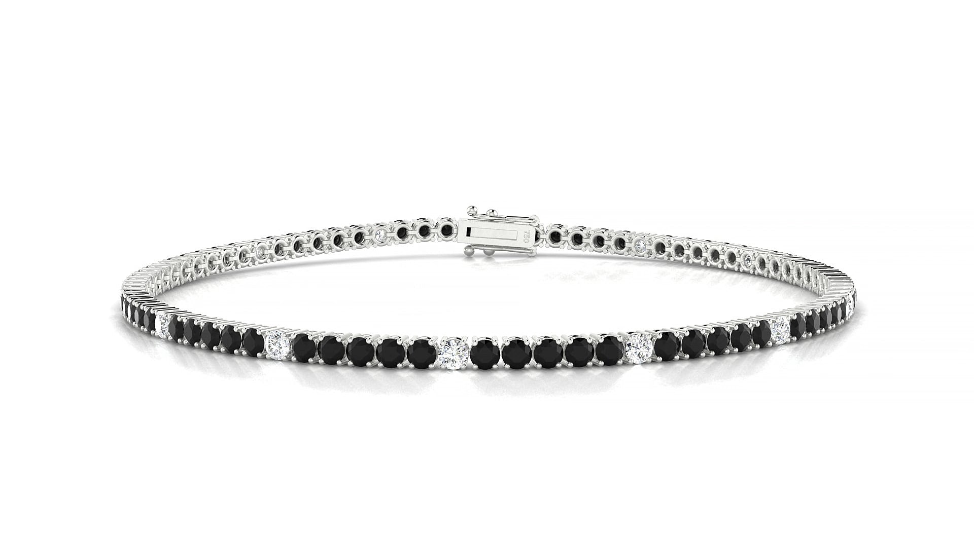Capri 5-1 | 18k White Gold 2 mm Round Natural Black Diamond & Diamond 15 cm Tennis Bracelet