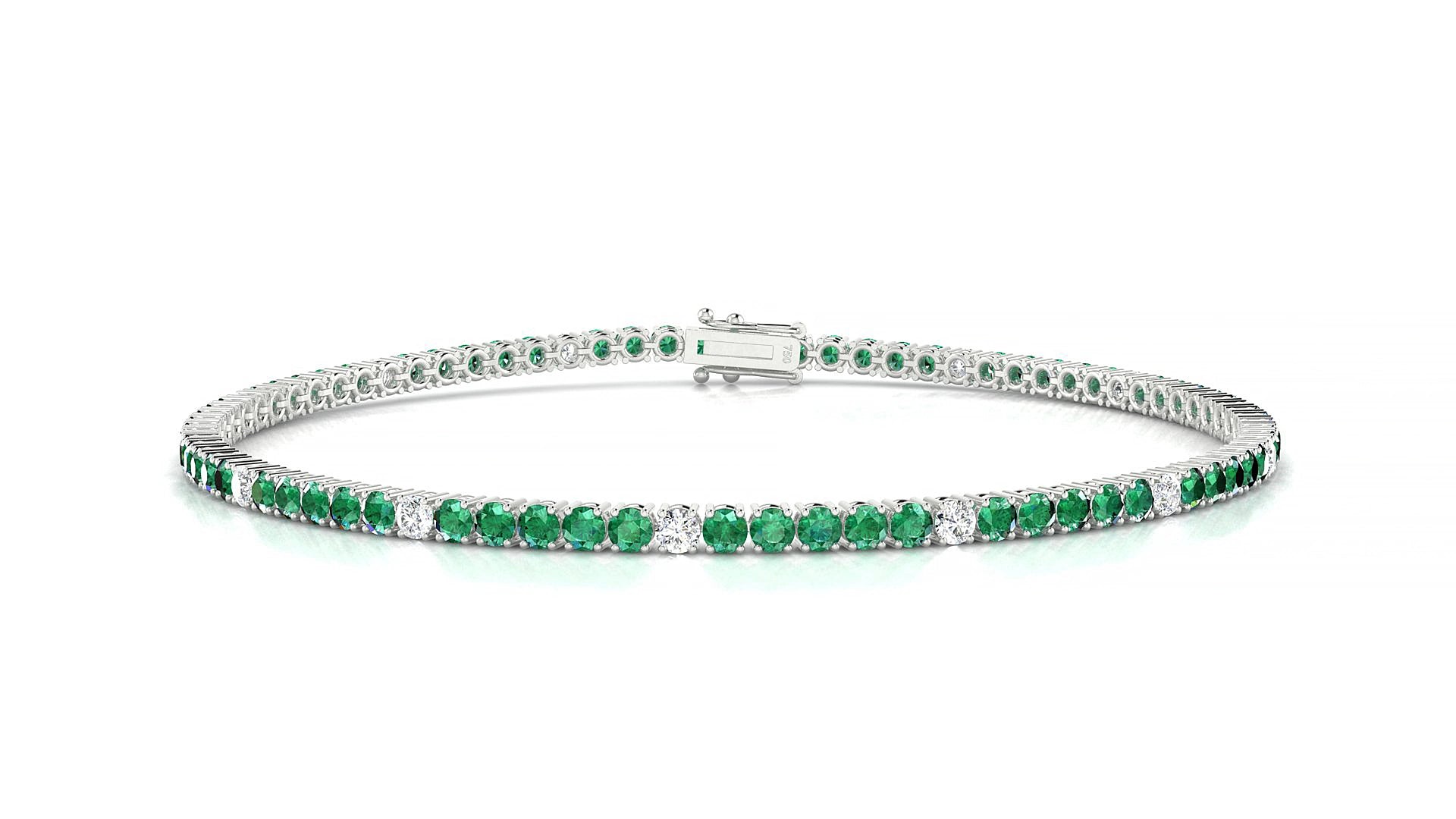 Capri 5-1 | 18k White Gold 2 mm Round Natural Emerald & Diamond 18 cm Tennis Bracelet