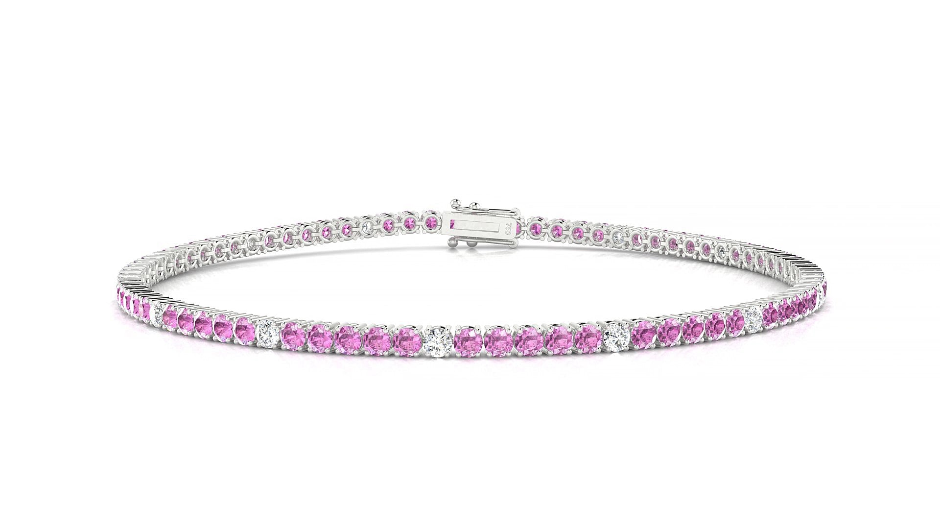 Capri 5-1 | 18k White Gold 2 mm Round Natural Pink Sapphire & Diamond 15 cm Tennis Bracelet