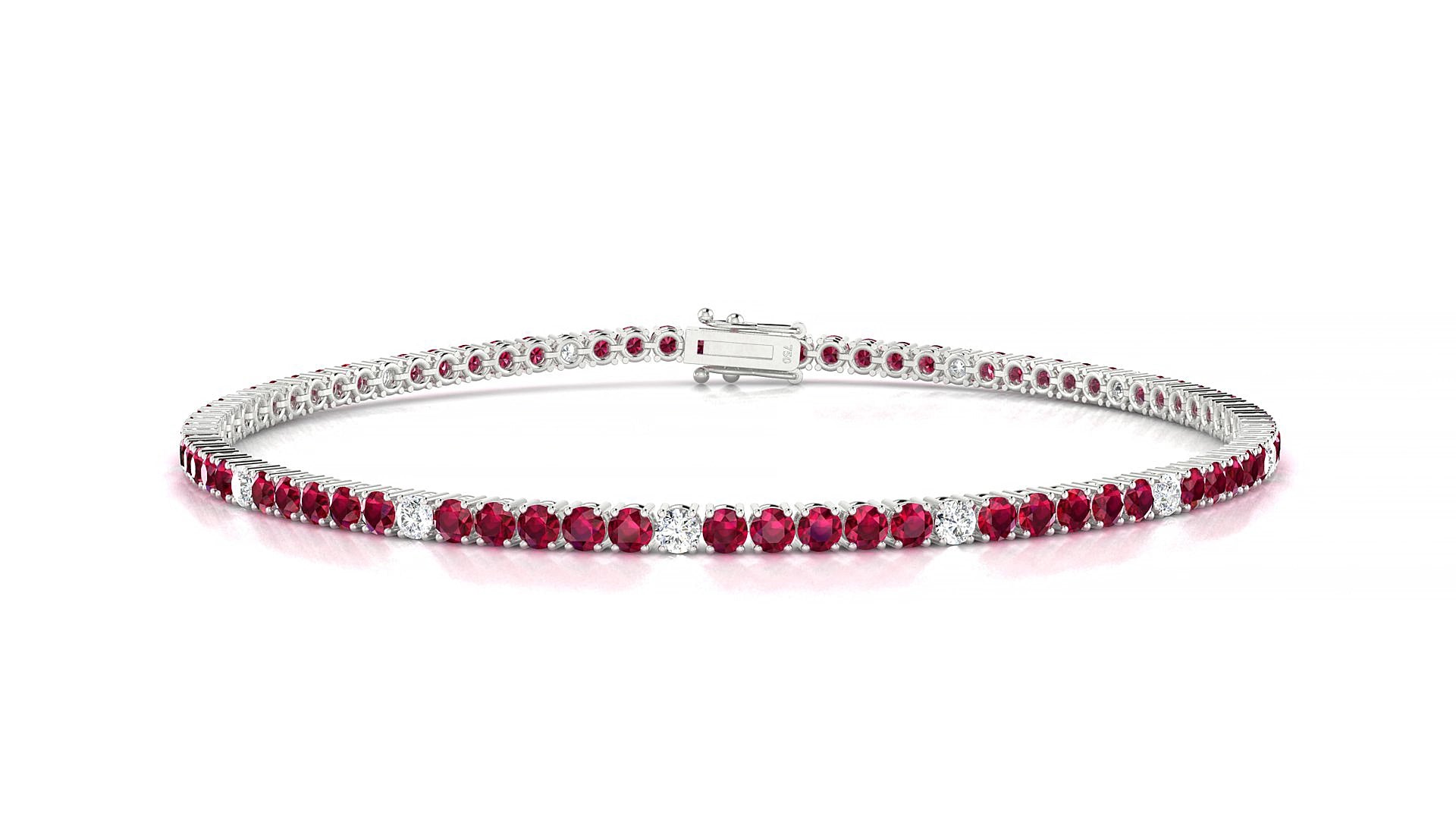 Capri 5-1 | 18k White Gold 2 mm Round Natural Ruby & Diamond 20 cm Tennis Bracelet