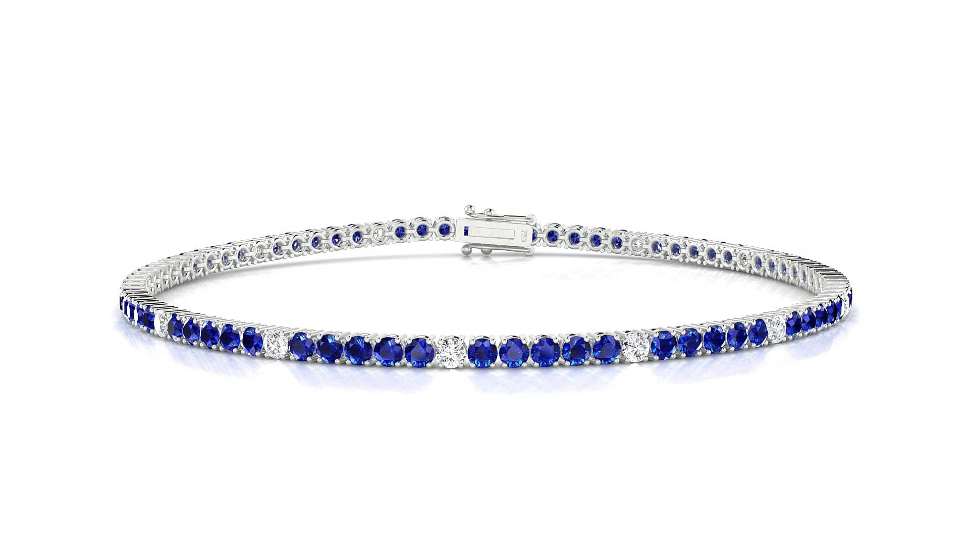 Capri 5-1 | 18k White Gold 2 mm Round Natural Sapphire & Diamond 15 cm Tennis Bracelet